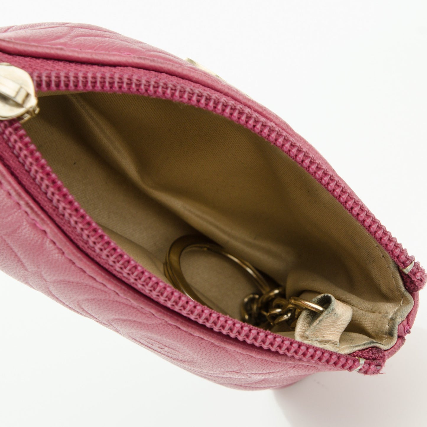 Lambskin Camellia Embossed Key Holder Case Fuchsia