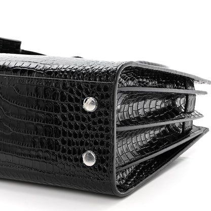 Saint Laurent Calfskin Crocodile Embossed Baby Sac De Jour Black 9 of 9