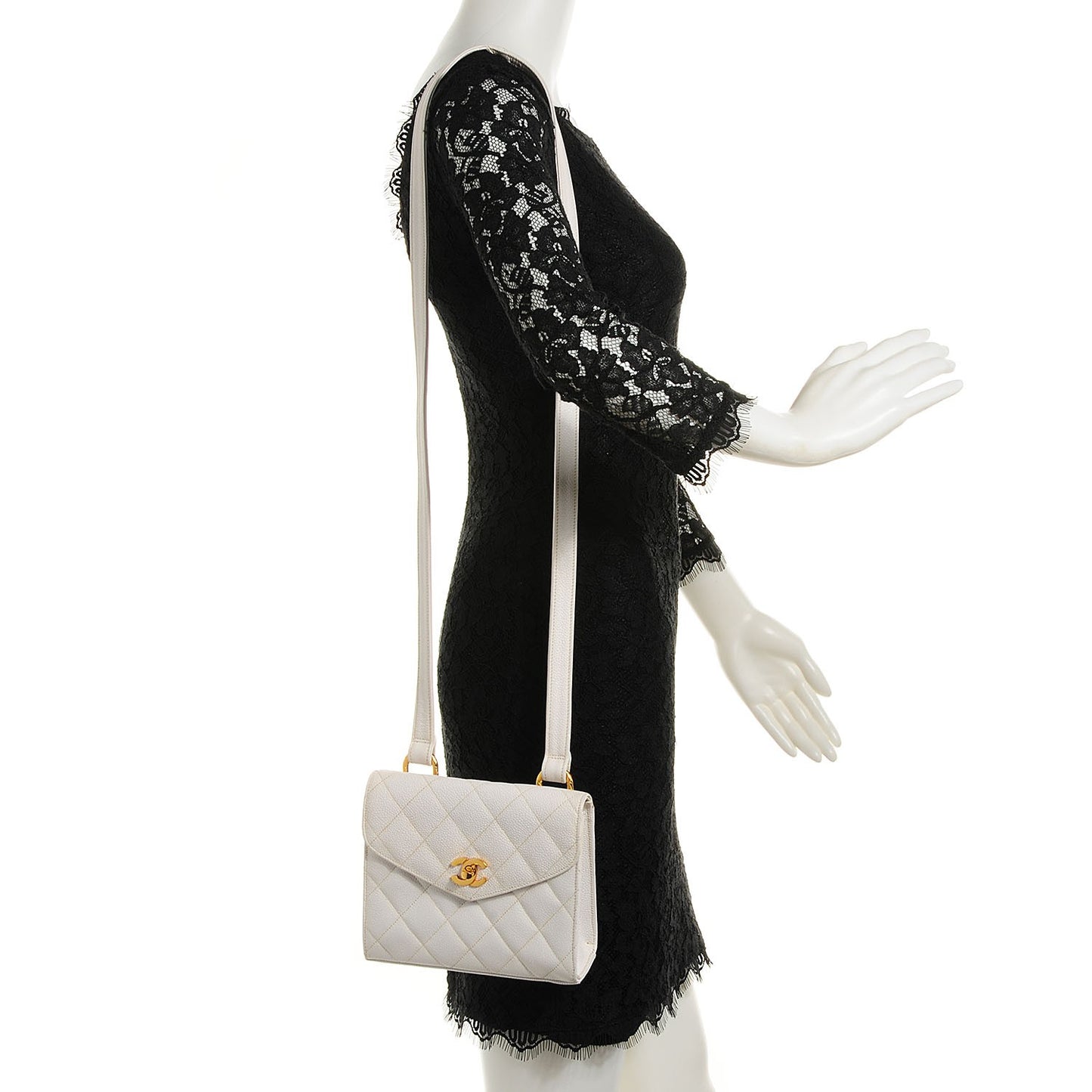 Caviar Quilted Crossbody Bag White