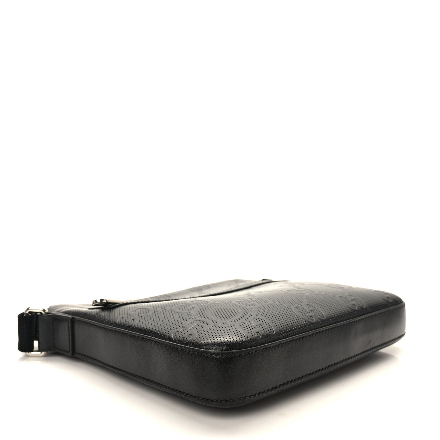 Calfskin GG Tennis Embossed Small Flat Messenger Bag Black
