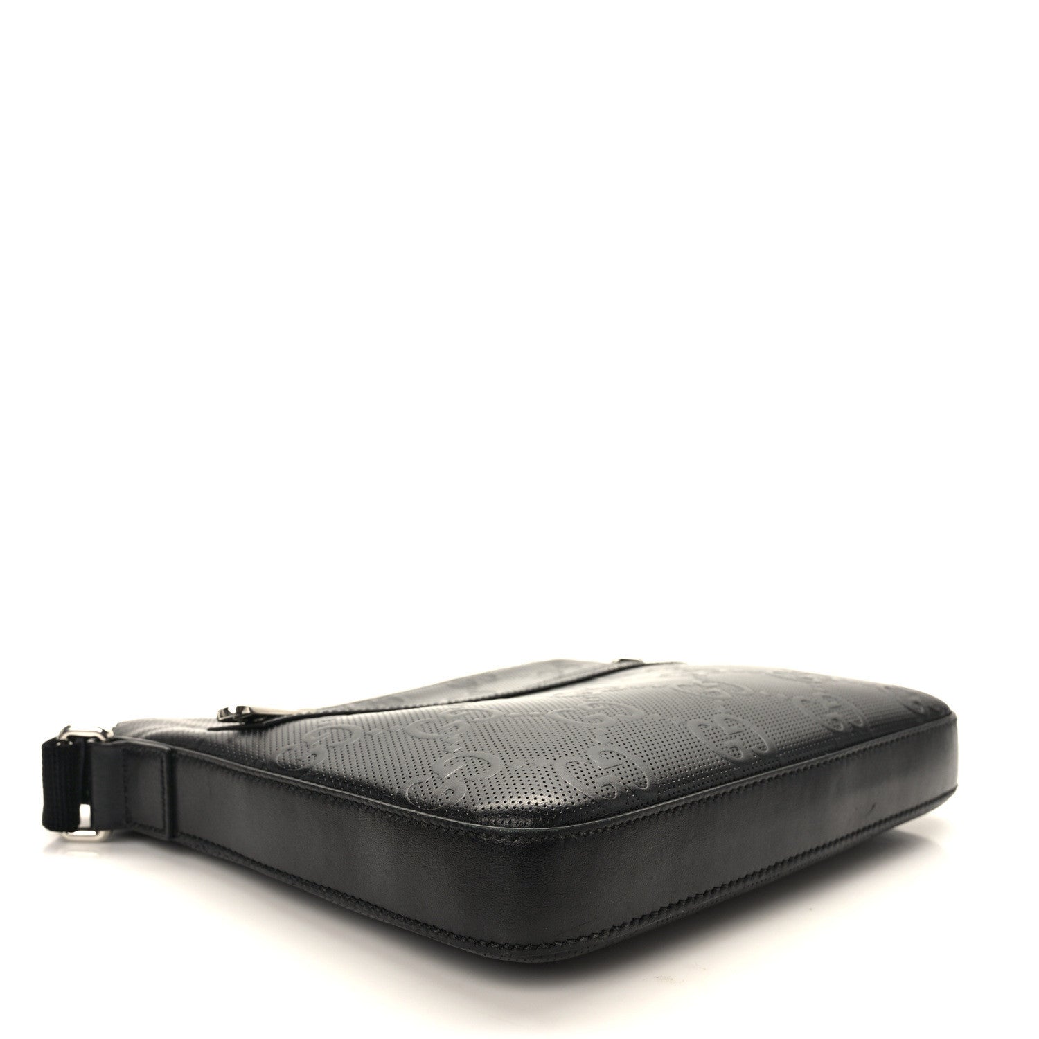 Gucci Calfskin GG Tennis Embossed Small Flat Messenger Bag Black 3 of 10