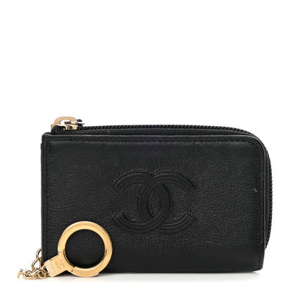 Chanel Calfskin Chain Embossed CC Key Holder Case Black 1 of 12