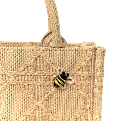 Christian Dior Raffia Cannage Crocheted Bee Mini Book Tote with Strap Natural 9 of 11