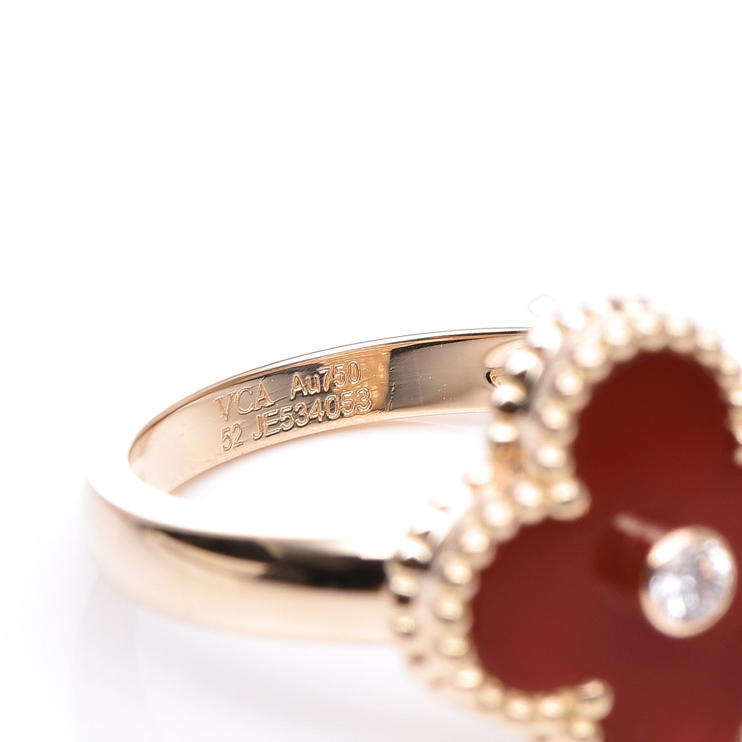 18K Yellow Gold Carnelian Diamond Vintage Alhambra Ring 52 6