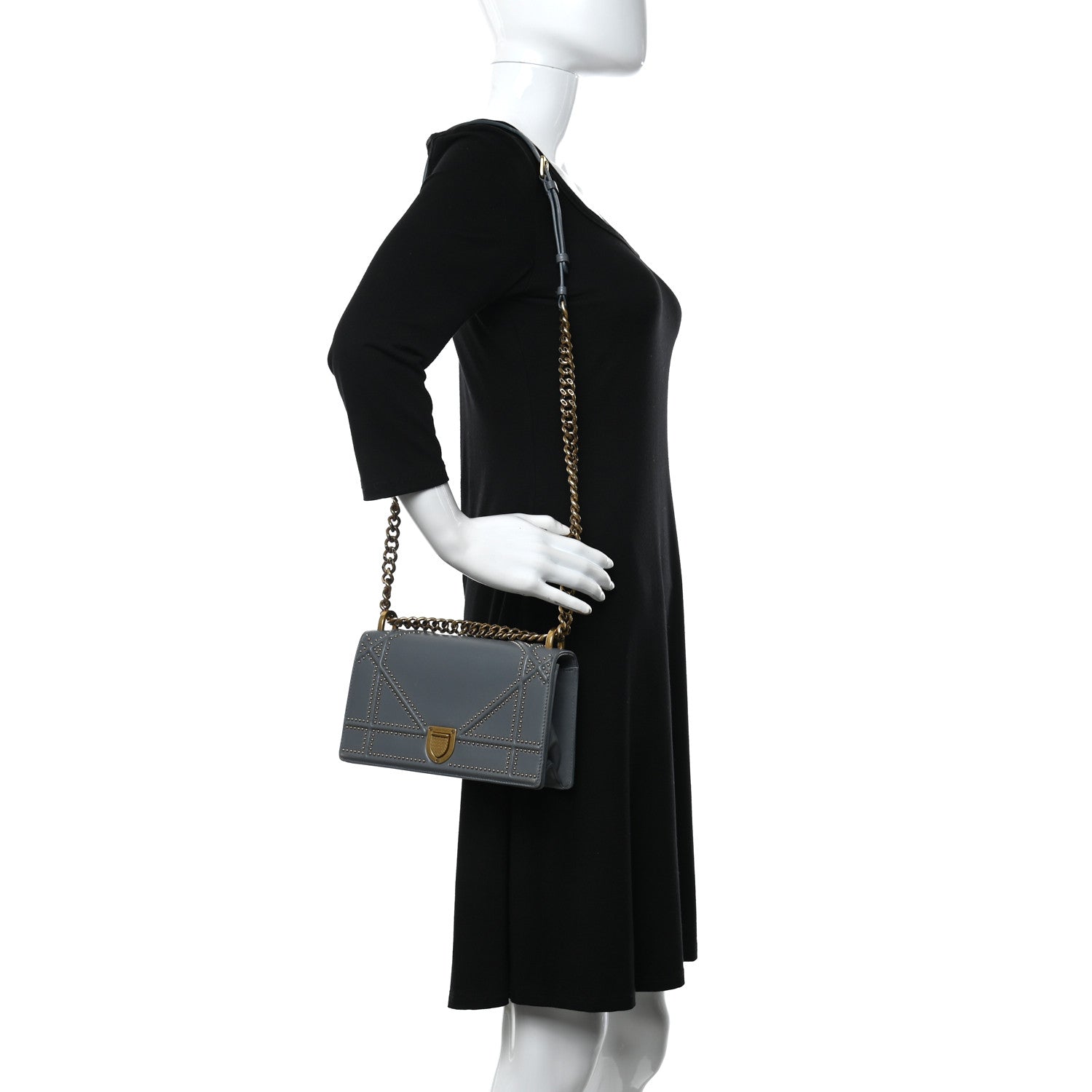 Christian Dior Calfskin Studded Small Diorama Flap Bag Grey 2 of 13