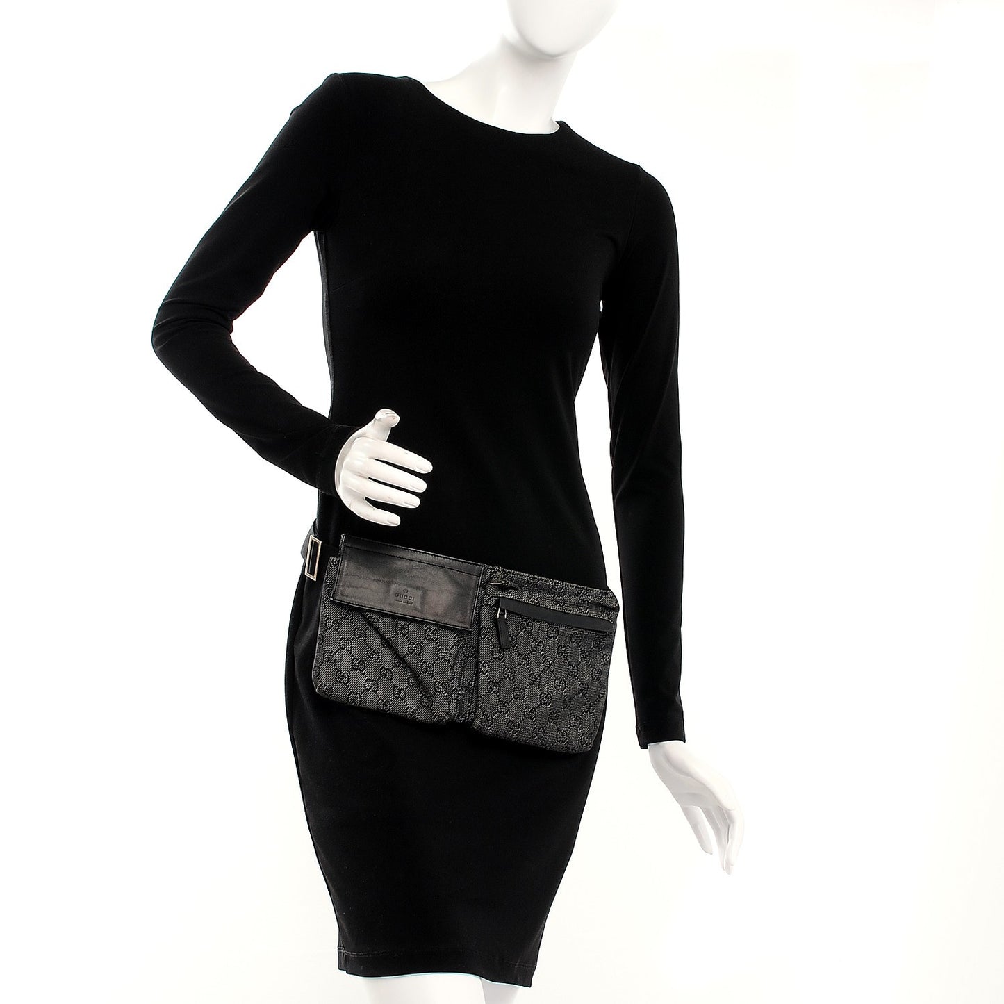 Denim Monogram Double Pocket Belt Bag Black