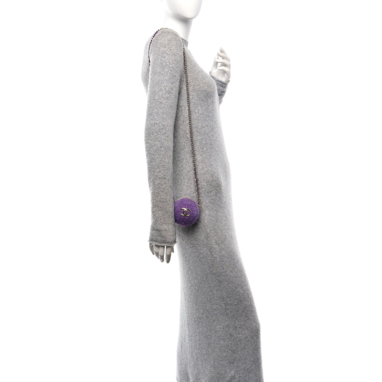Chanel Tweed Minaudiere Round Chain Clutch Purple 2 of 11