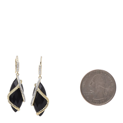 David Yurman 18K Yellow Gold Diamond Black Onyx Cable Wrap Drop Earrings 2 of 4