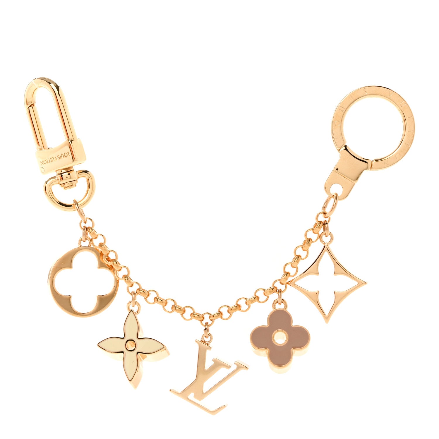 Louis Vuitton Brass Enamel Fleur De Monogram Bag Charm Chain Gold 1 of 4