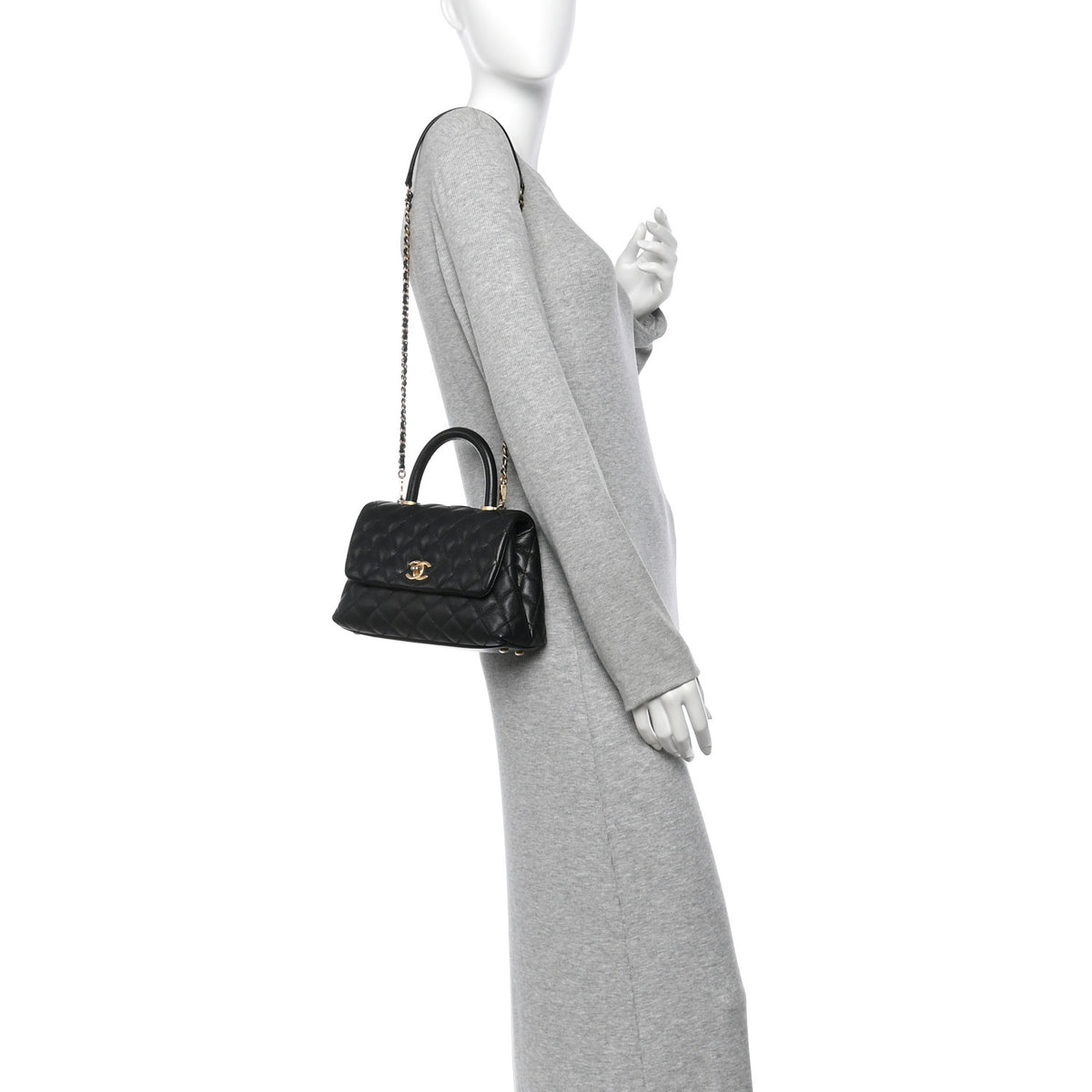 Caviar Quilted Mini Coco Handle Flap Black