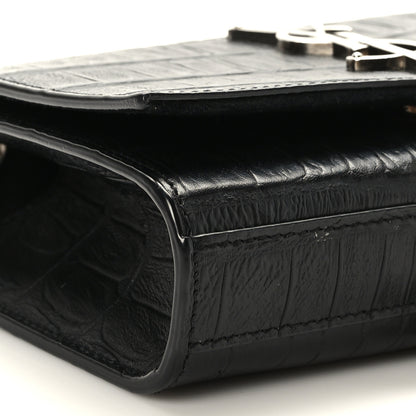 Saint Laurent Calfskin Crocodile Embossed Small Classic Monogram Kate Tassel Satchel Black 7 of 8
