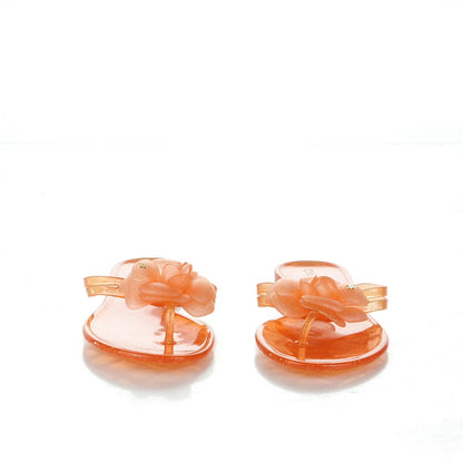 Chanel Jelly Camellia Glitter Thong Sandals 37 Orange 2 of 8