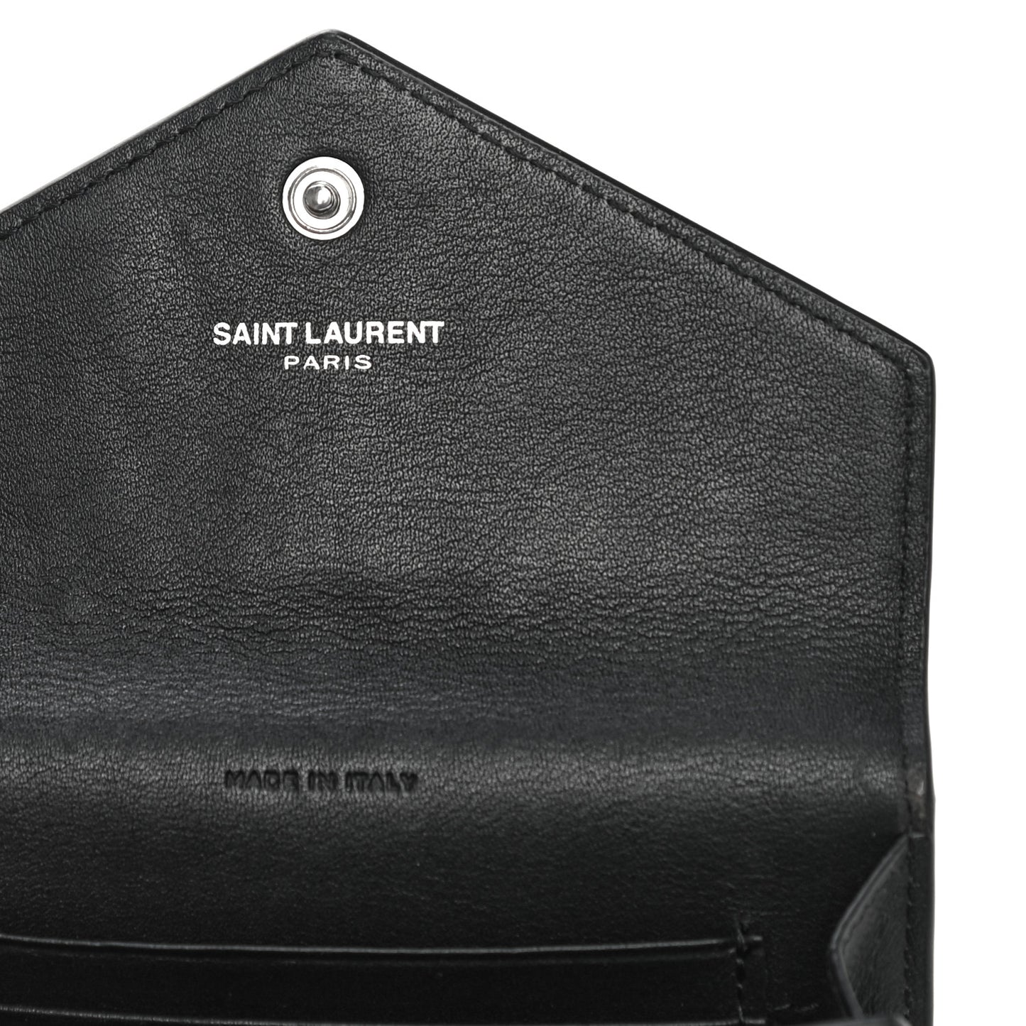 Calfskin Heart Studded Small Envelope Wallet Black