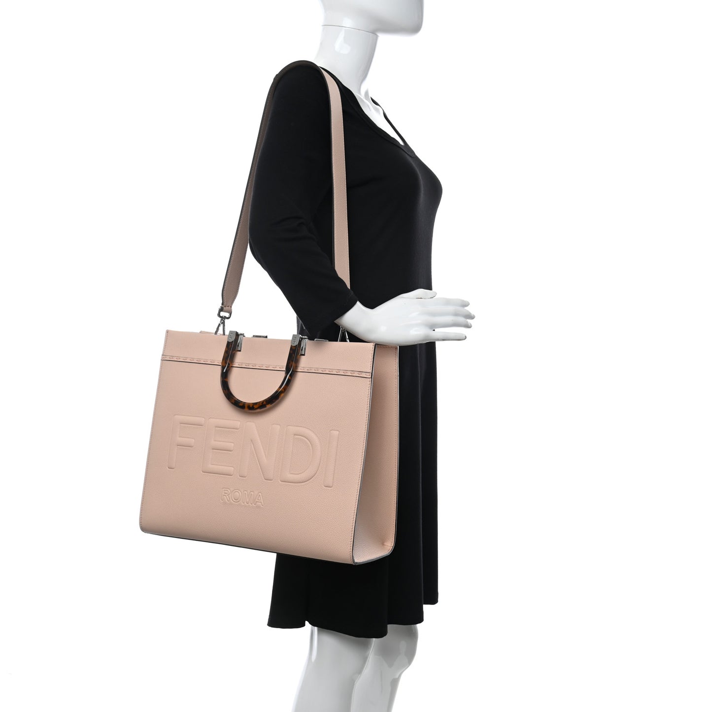 Vitello Cher Plexiglass Logo Debossed Medium Fendi Sunshine Shopper Tote Light Rose