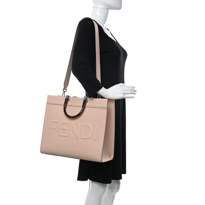 Fendi Vitello Cher Plexiglass Logo Debossed Medium Fendi Sunshine Shopper Tote Light Rose 2 of 10