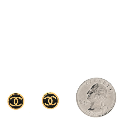 Chanel Metal Enamel CC Round Earrings Gold Black 2 of 5