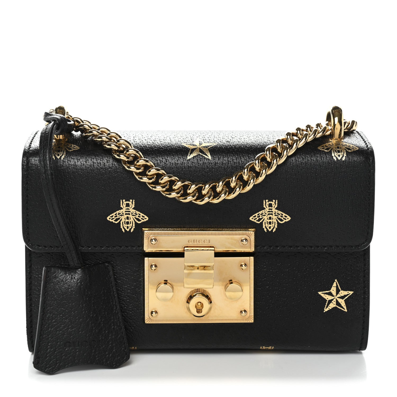 Gucci Grained Calfskin Bee Star Small Padlock Shoulder Bag Black 1 of 13