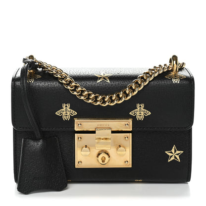 Gucci Grained Calfskin Bee Star Small Padlock Shoulder Bag Black 1 of 13