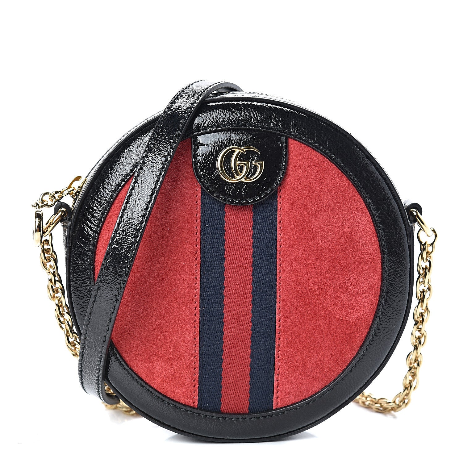 Gucci Suede Patent Web Mini Ophidia Round Shoulder Bag Hibiscus Red Black 1 of 10