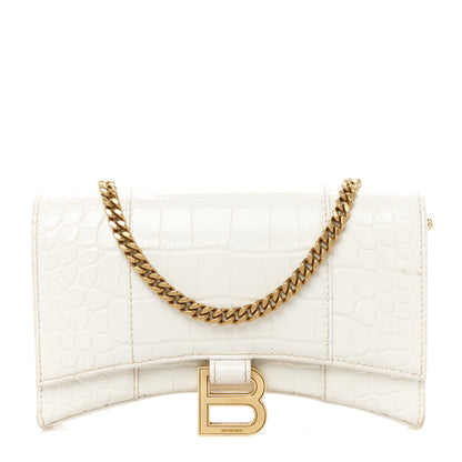 Balenciaga Shiny Calfskin Crocodile Embossed Hourglass Chain Bag White 1 of 13