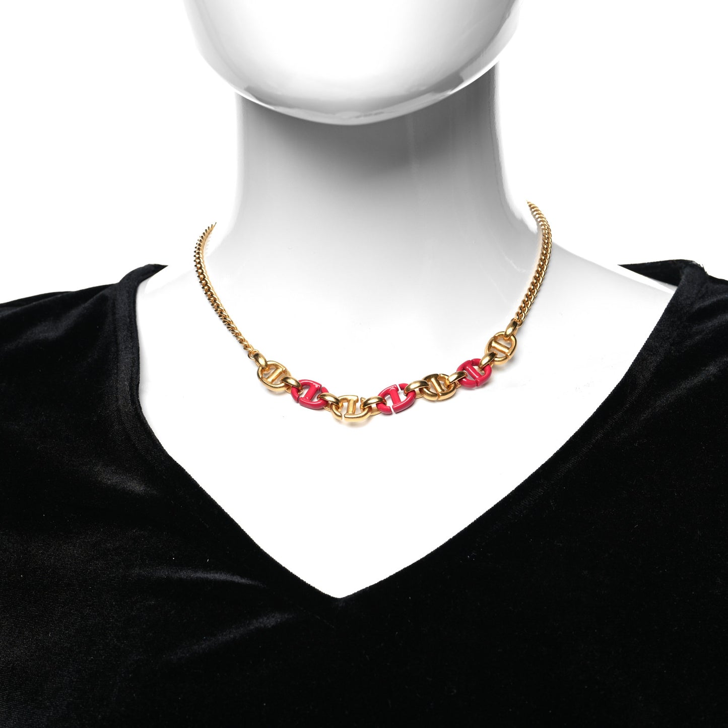 Metal Resin CD Logo Chain Choker Gold Raspberry