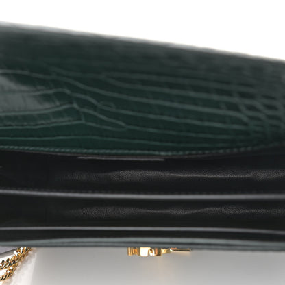 Saint Laurent Calfskin Crocodile Embossed Monogram Cassandra Clasp Bag Dark Mint 5 of 8