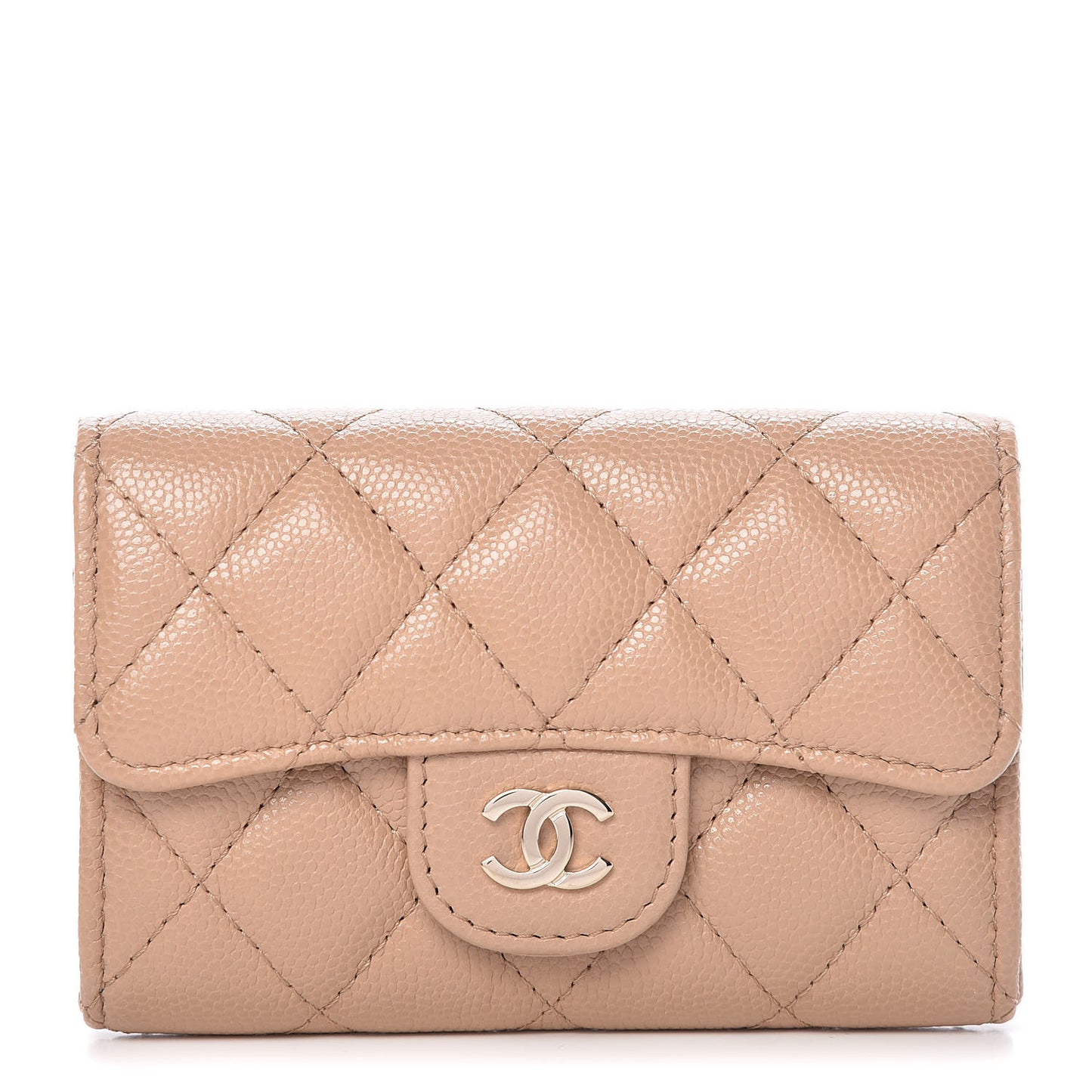 Caviar Quilted Card Holder Wallet Beige