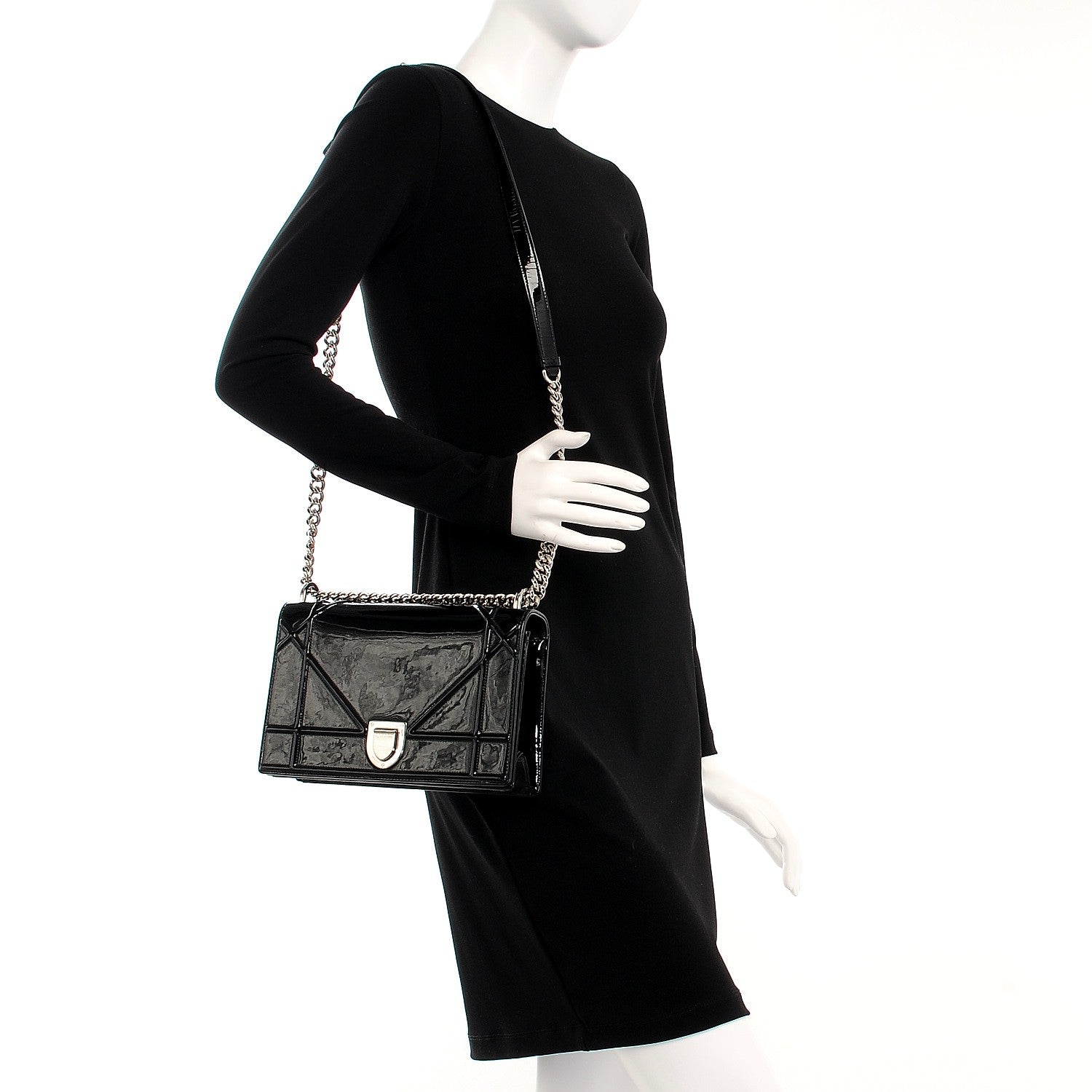 Christian Dior Patent Medium Diorama Flap Bag Black 2 of 9