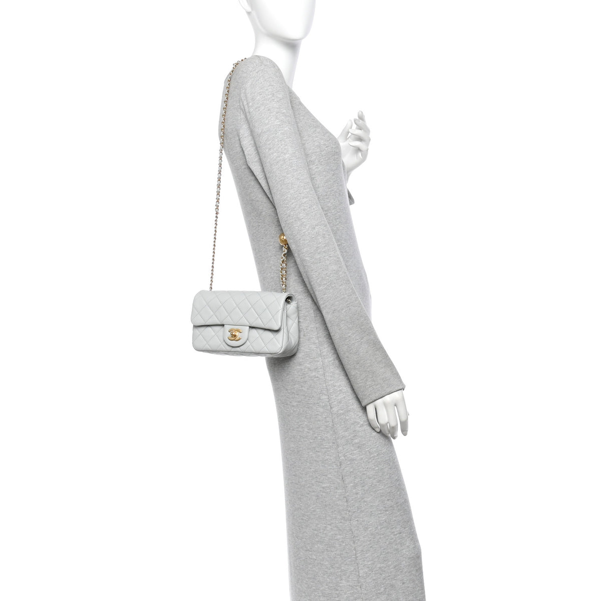 Lambskin Quilted Mini Rectangular Pearl Crush Flap Grey