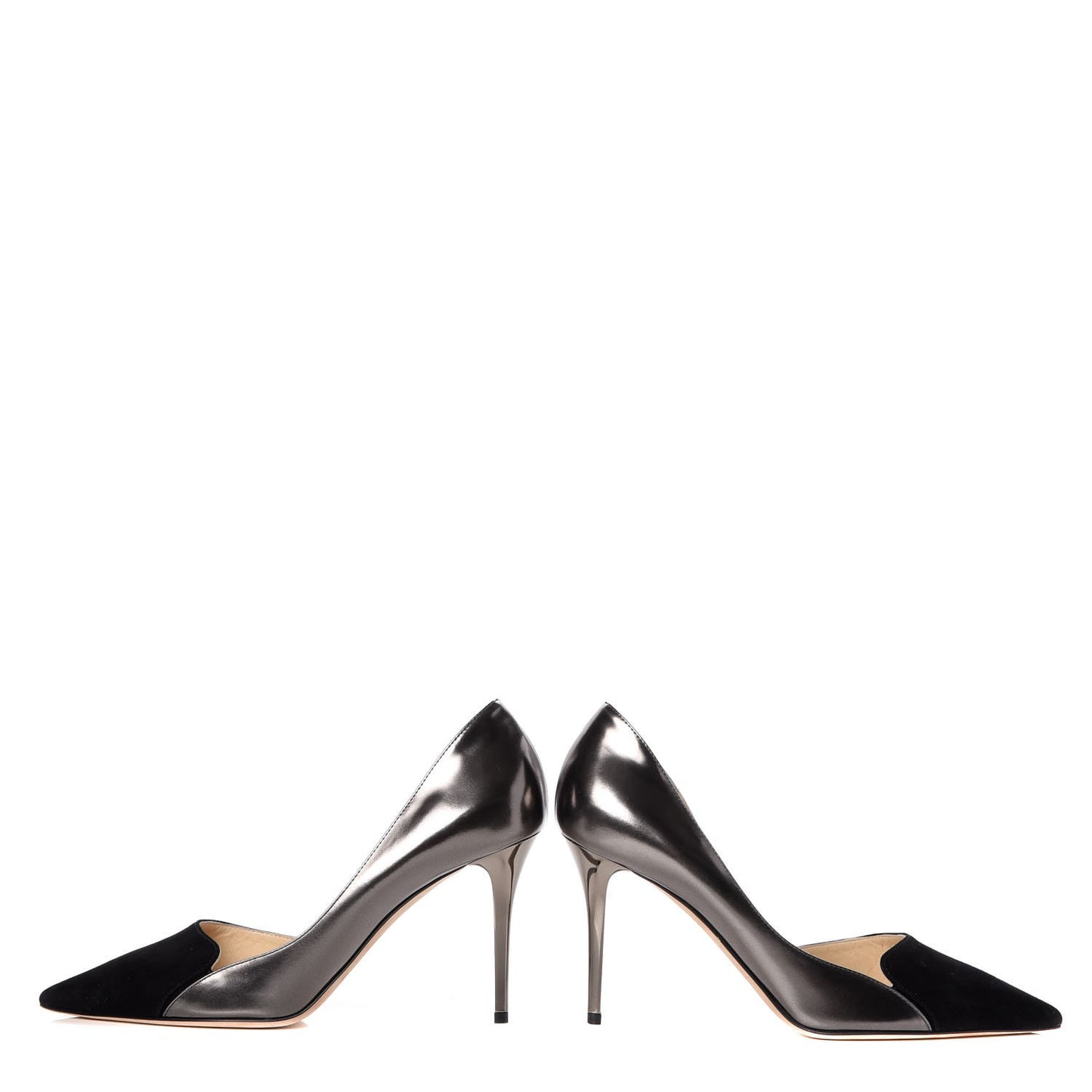 Metallic Calfskin Suede Harissa Pumps 38 Black Silver