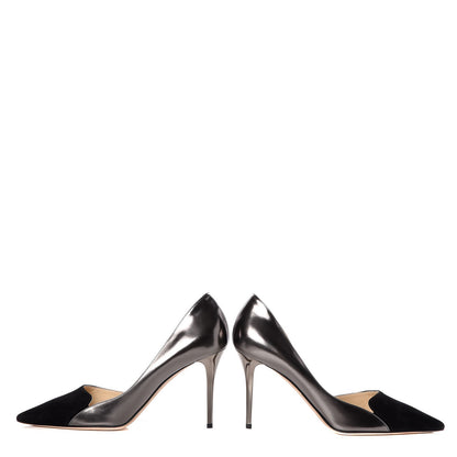 Jimmy Choo Metallic Calfskin Suede Harissa Pumps 38 Black Silver 6 of 8