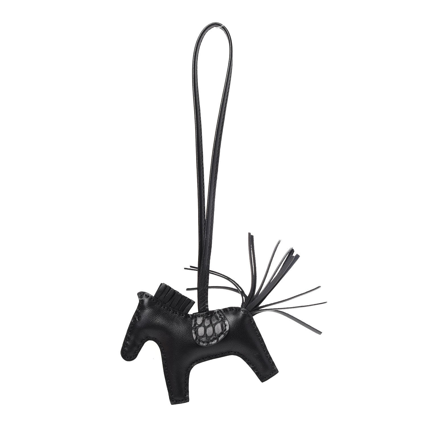 Hermes Milo Lambskin Matte Alligator Touch Grigri Rodeo Horse Bag Charm PM So Black 1 of 3