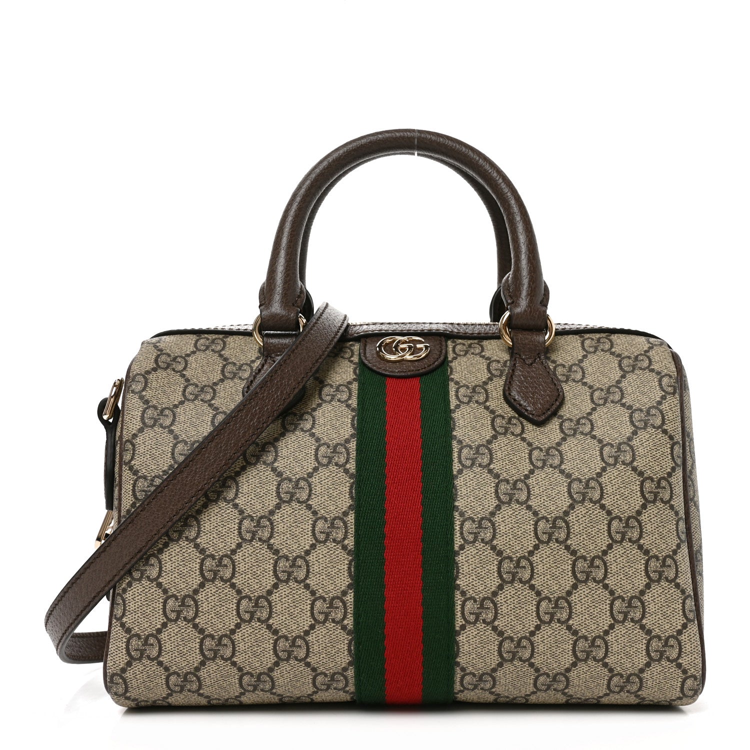 Gucci GG Supreme Monogram Web Medium Ophidia Top Handle Bag Beige Dark Brown 1 of 10