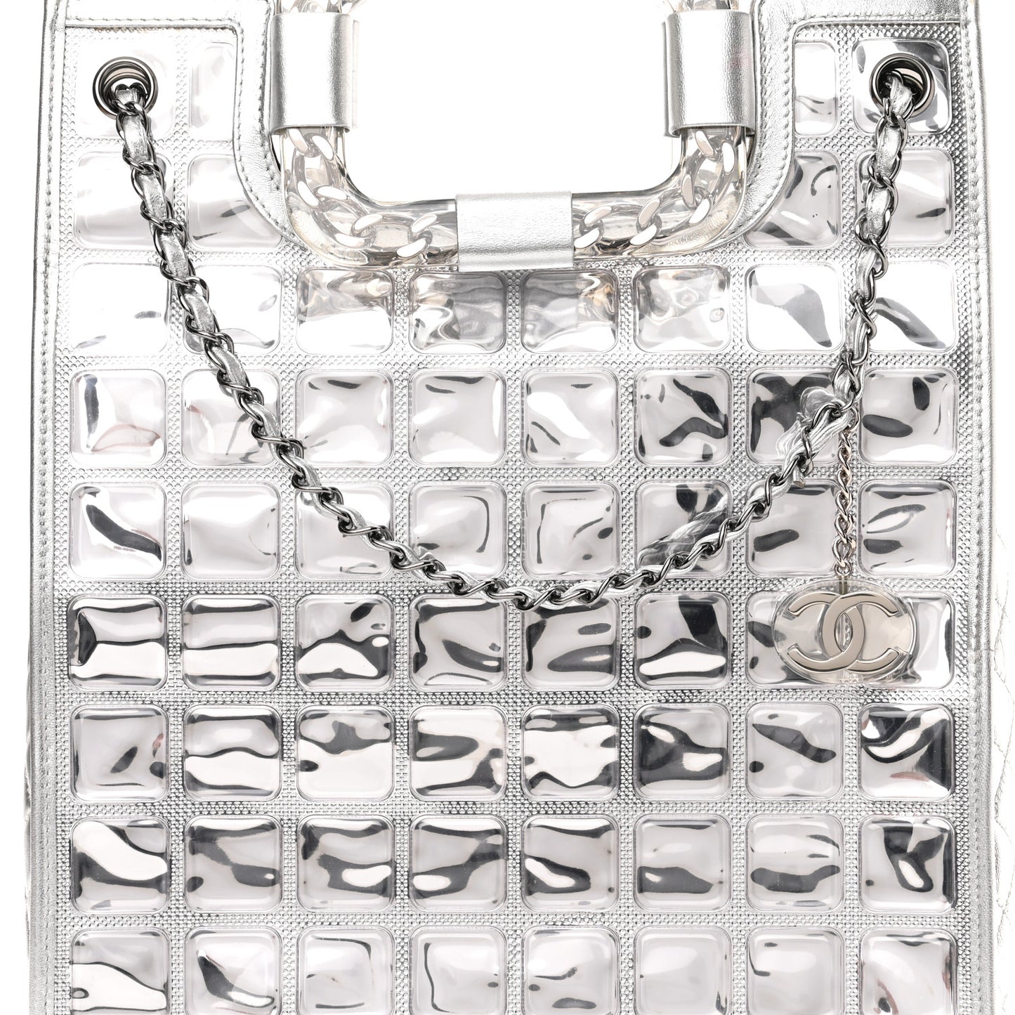 Vinyl Ice Cube Large Shopper Tote Silver