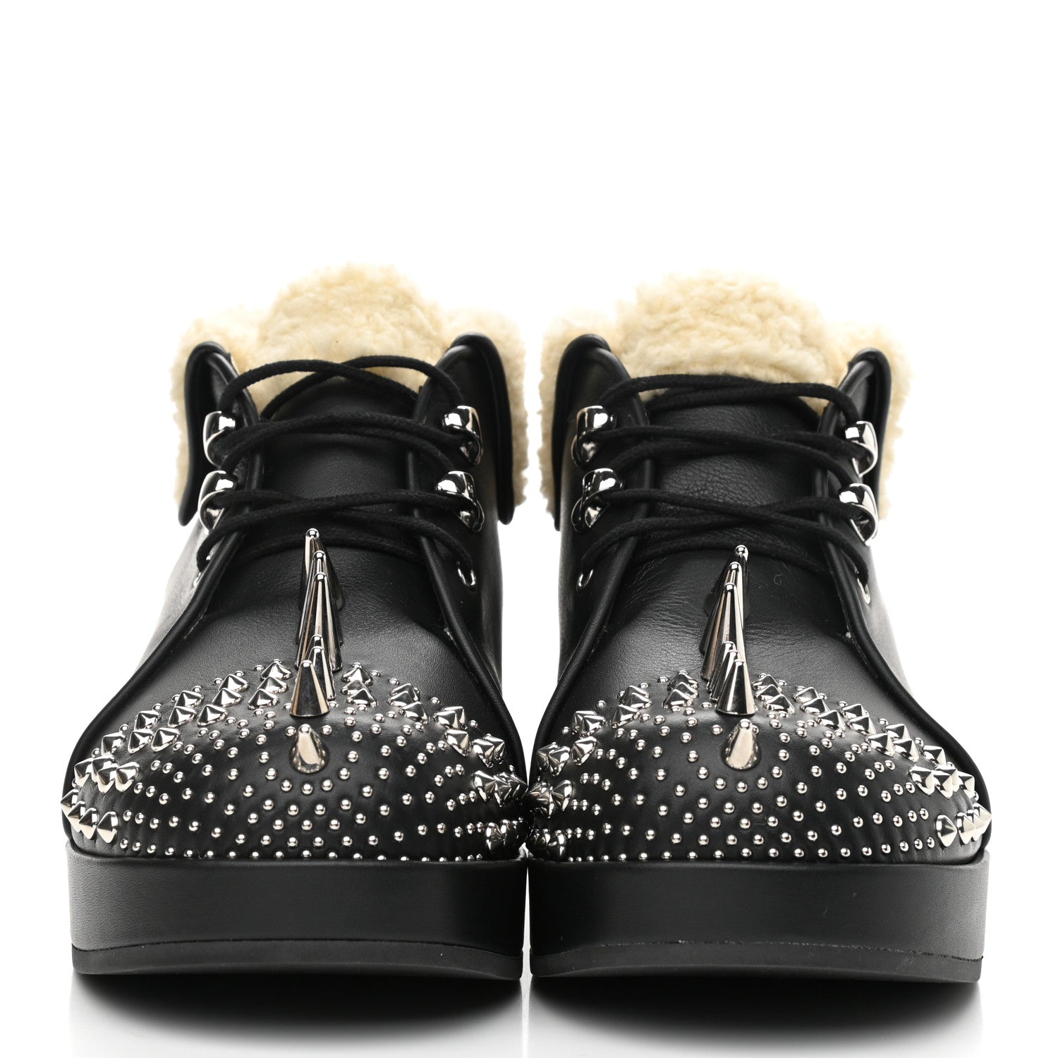 Gucci Calfskin Faux Shearling Studded Victor Ankle Boots 38.5 Black Mystic White 2 of 10
