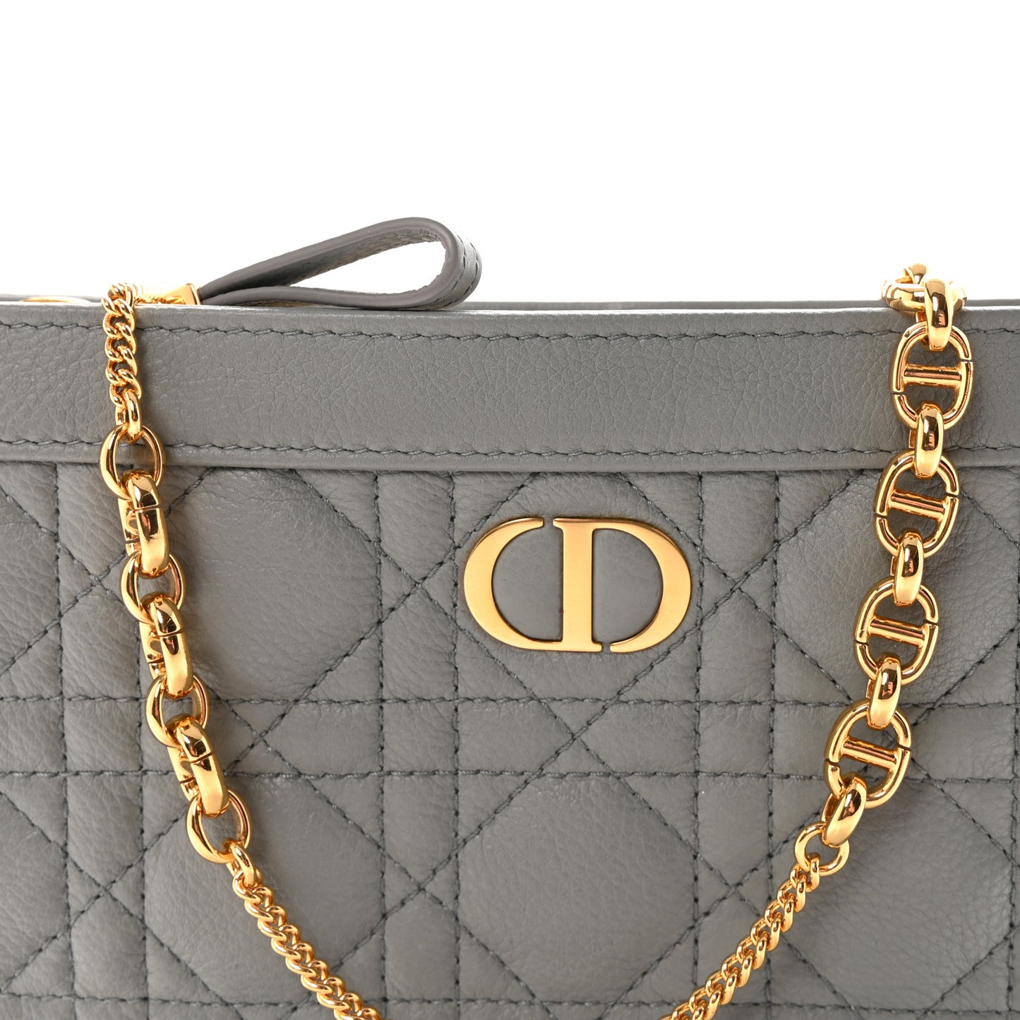 Calfskin Cannage Caro Zipped Pouch With Chain Grey