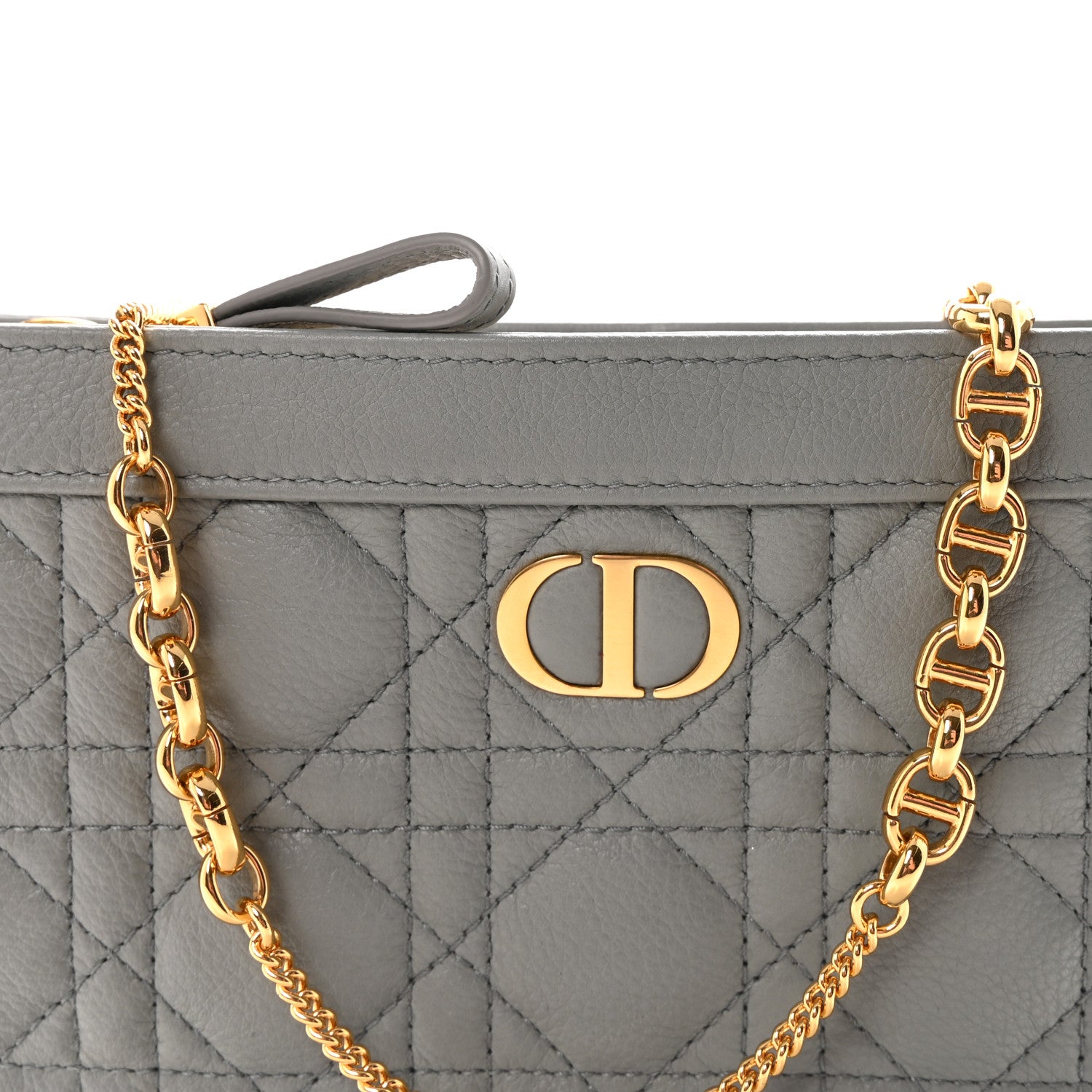 Christian Dior Calfskin Cannage Caro Zipped Pouch With Chain Grey 8 of 10