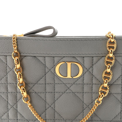 Christian Dior Calfskin Cannage Caro Zipped Pouch With Chain Grey 8 of 10