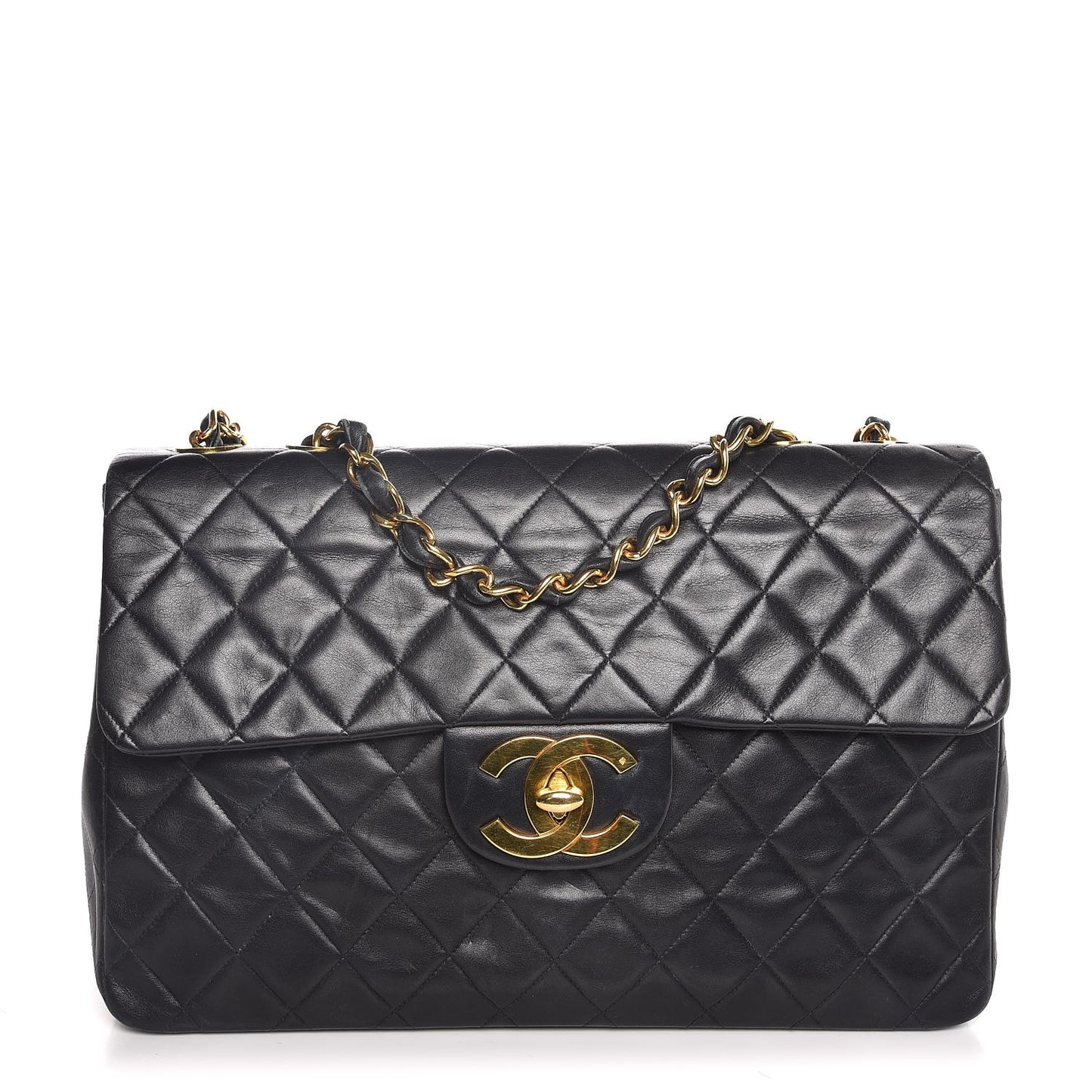 Lambskin Quilted XL Jumbo Single Flap Black