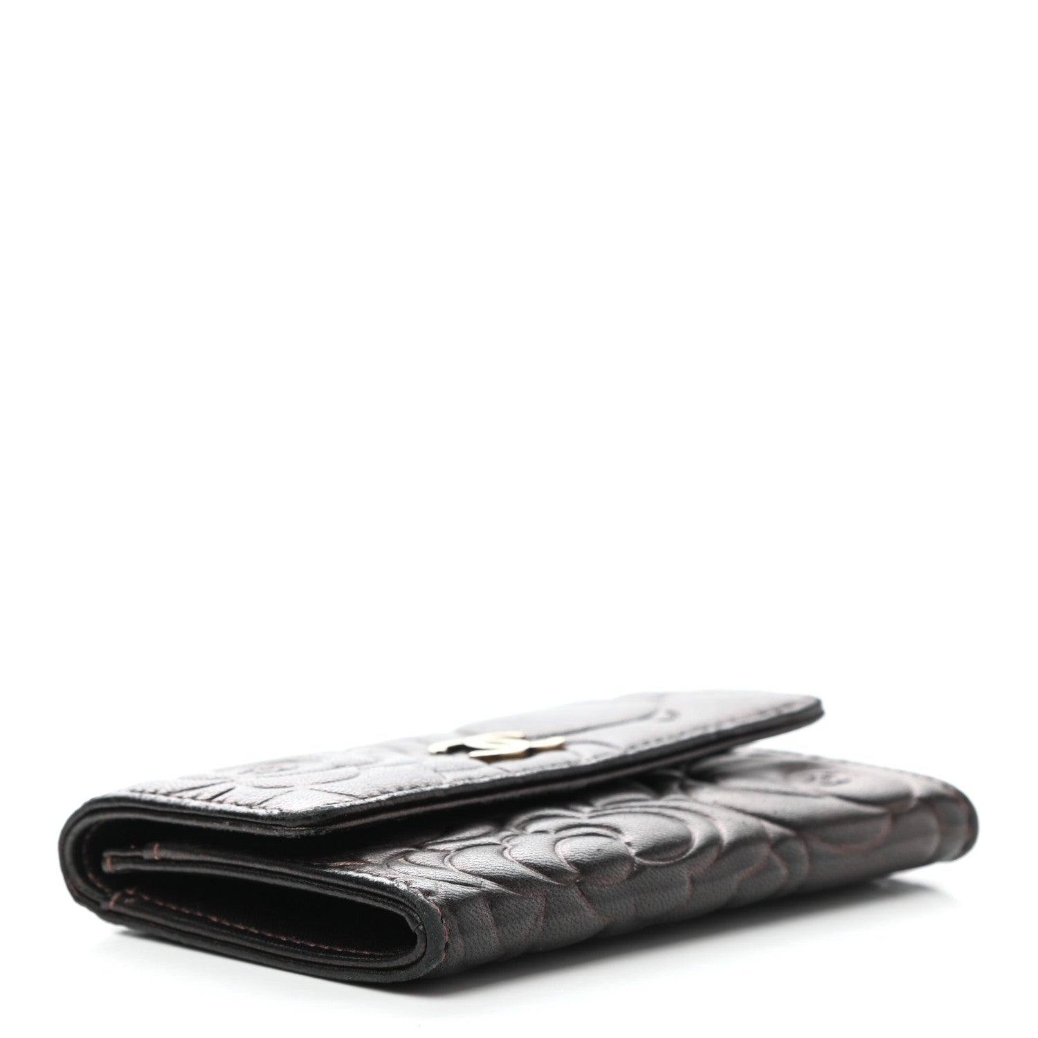 Chanel Metallic Goatskin Camellia Embossed Flap Card Holder Wallet Brown 4 of 8