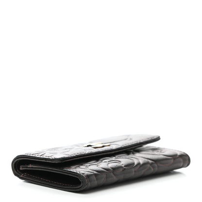 Chanel Metallic Goatskin Camellia Embossed Flap Card Holder Wallet Brown 4 of 8