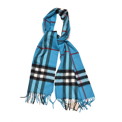 Burberry Cashmere Giant Check Fringe Scarf Bright Turquoise 1 of 5