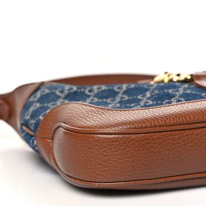 Gucci New Denim GG Monogram Calfskin Small Jackie 1961 Hobo Blue Tea Cuir 9 of 10