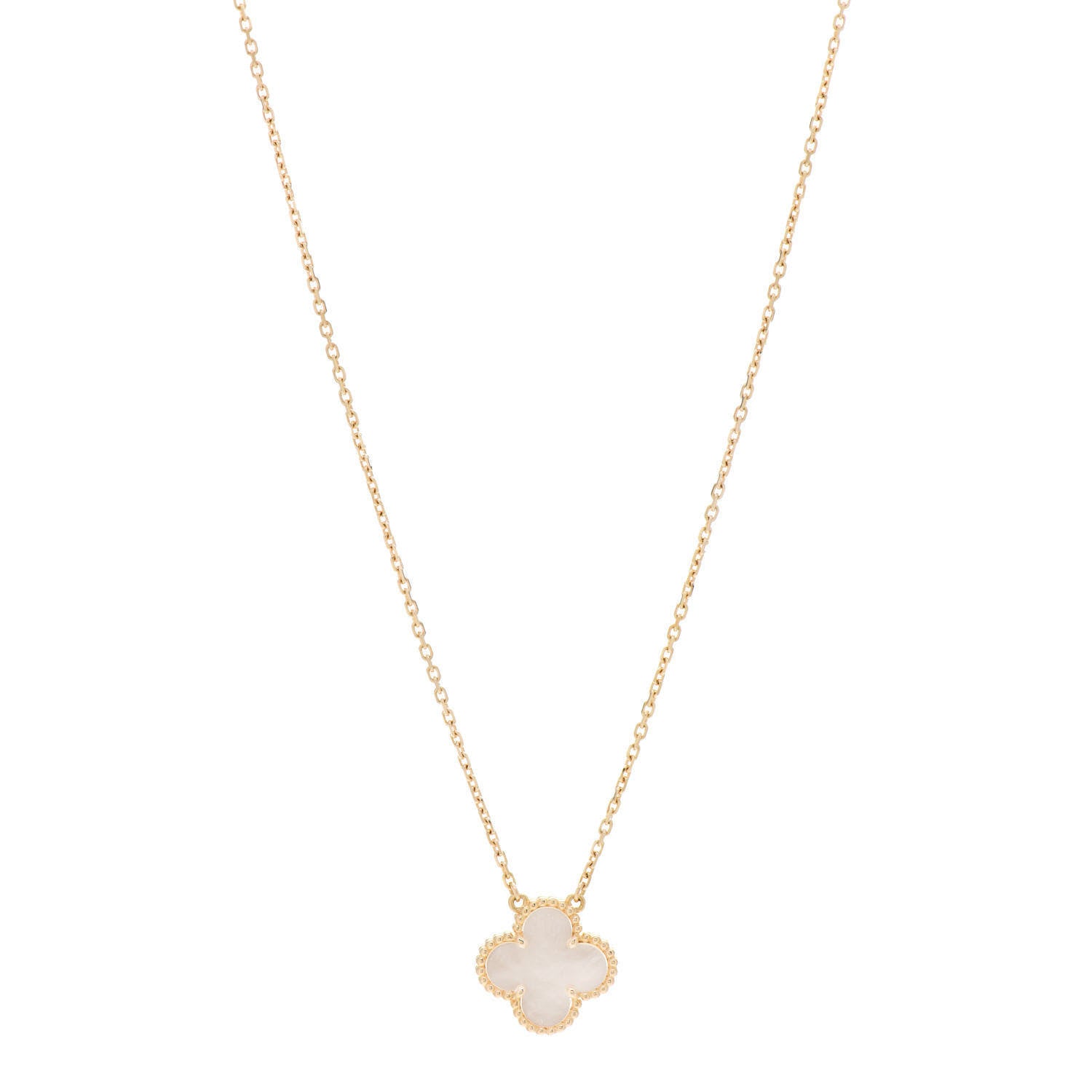 Van Cleef & Arpels 18K Yellow Gold Mother of Pearl Vintage Alhambra Pendant Necklace 1 of 4
