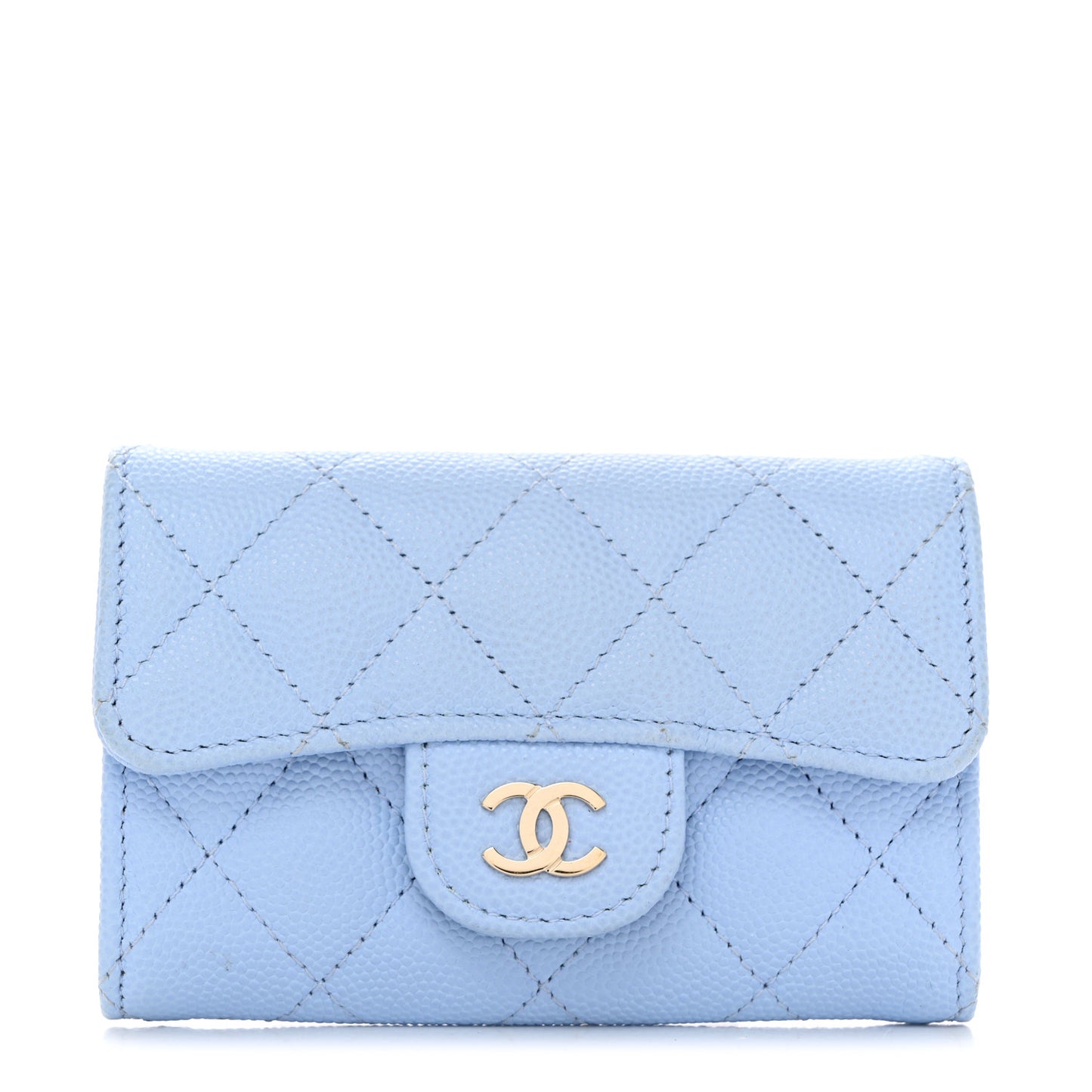 Caviar Quilted Flap Card Holder Wallet Light Blue