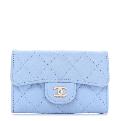 Chanel Caviar Quilted Flap Card Holder Wallet Light Blue 1 of 10