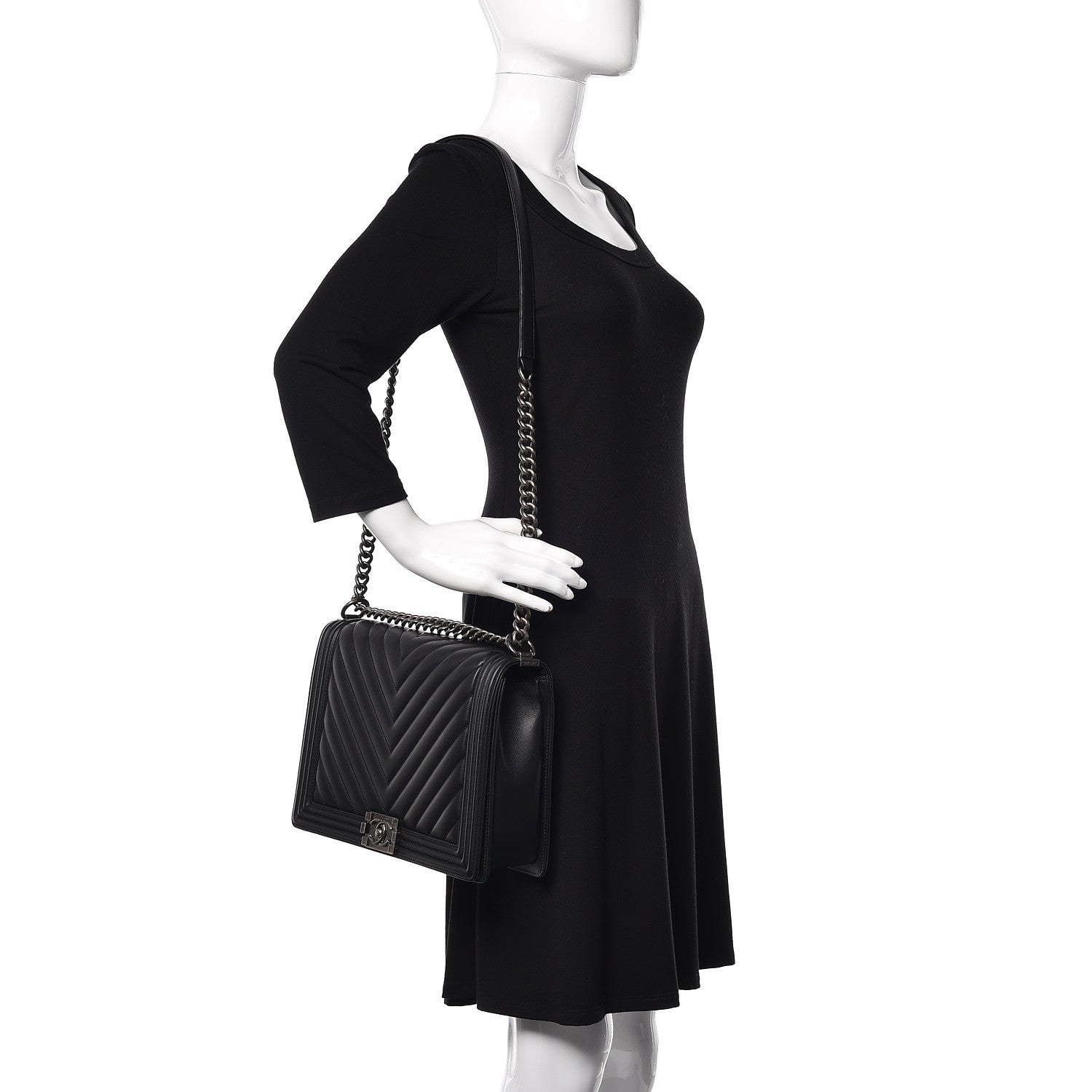 Chanel Calfskin Chevron Quilted Large Boy Flap Black 2 of 11