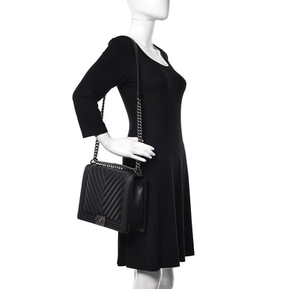 Chanel Calfskin Chevron Quilted Large Boy Flap Black 2 of 11
