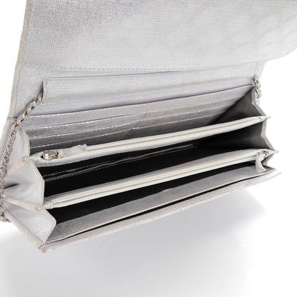 Chanel Metallic Suede Quilted East West Flap Clutch Silver 6 of 8