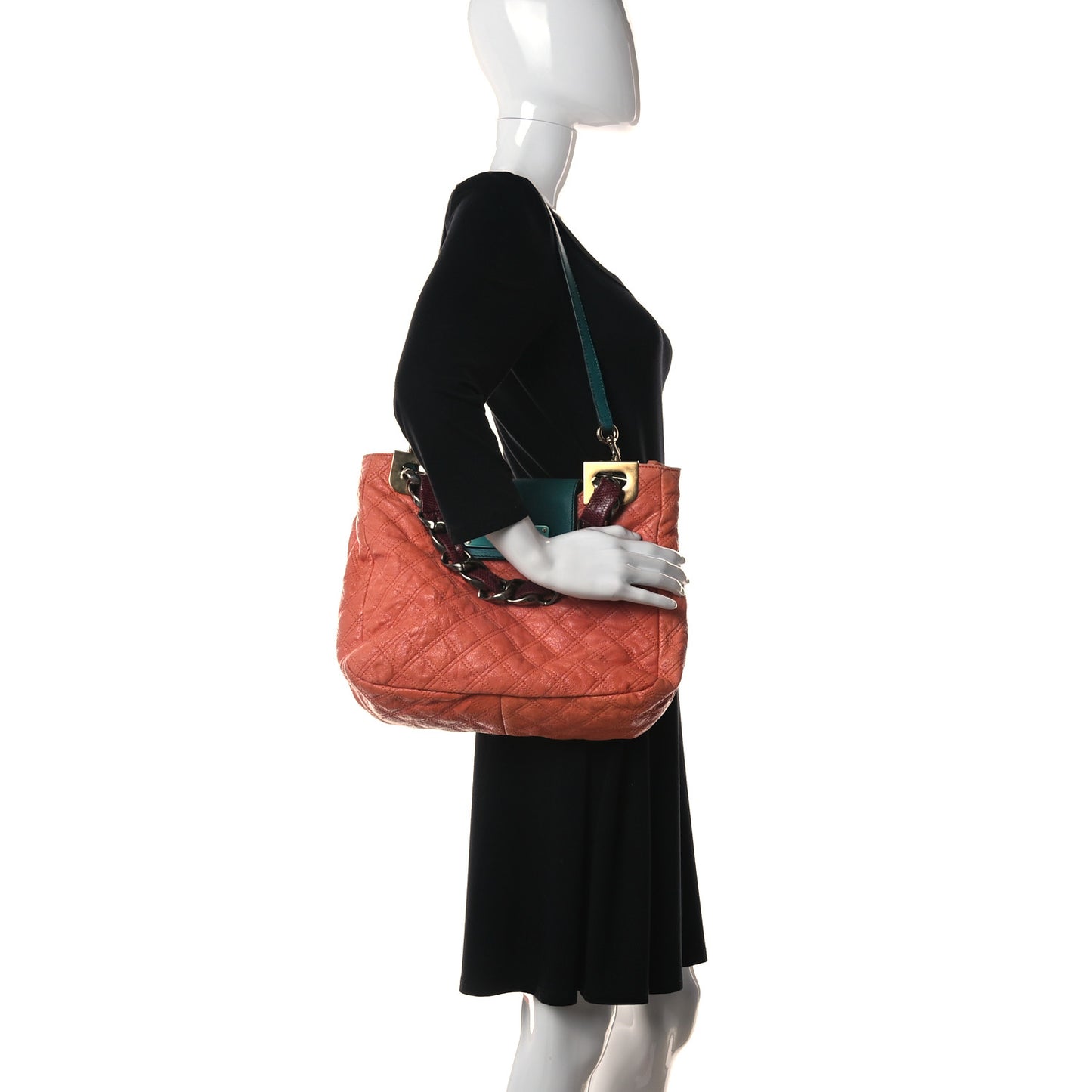 Calfskin Snakeskin Quilted Flap Pink Multicolor